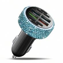 1个双USB车载充电器，手工闪亮水晶钻石汽车装饰，5V快充适配器，兼容安卓/智能手机