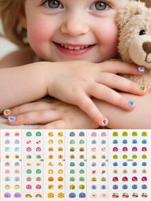 6 Sheets(108pcs) Package Flower Pattern Kawaii Bow Design Cartoon Nail Art Stickers, Pink Rabbit Kids' Nail Sticker For Children's Nail Decoration/ Children Gifts