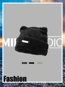 1 件韩国新款可爱猫耳毛绒针织帽，温暖时尚，百搭，适合女性秋季配饰 - 卡其色 - 查看 3