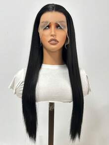 Straight Black 24in Synthetic Fiber Free Part Lace Front Wig Cap, Suitable For Daily Wear - màu đen - Xem 2