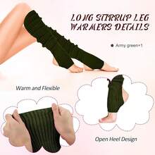 Long Leg Warmers Women 24 Inch Over Knee Knit Ribbed Leg Warmer Stirrup Yoga 80s Party Dance Ballet Supply - xanh quân đội - Xem 5