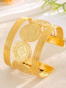 New 2025 Dubai Fashion Gold Coin Copper Alloy Bracelet, Exquisite Rhinestone Geometric Bangle, Suitable For Wedding Party Wear Jewelry