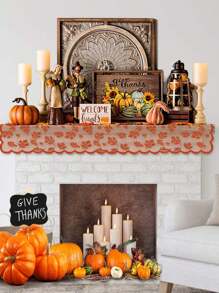 1/2 pièces Décoration d'automne pour la Thanksgiving, Couverture pour cheminée, Couverture de cheminée avec citrouille en dentelle orange, feuille d'érable, Décoration d'automne pour la maison, Décoration de cheminée pour la Thanksgiving