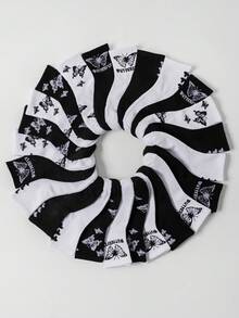 20/10 双黑白蝴蝶袜，踝袜，短袜，青少年街头风格袜子，运动袜，休闲运动，适合 1-16 岁女孩，黑白蝴蝶图案 - 彩色 - 查看 7