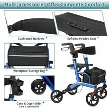 IsEasy Rollator Walker For Seniors, Lightweight Foldable Walker With Seat Supports 250lb, 8" Big Wheels For All Terrain, Dual Height Adjustment, Aluminum Walkers With 5" Ultra Backrest For Seniors, Silver - 淺藍色 - 查看 3