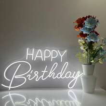 1pc Happy Birthday LED Neon Light, Warm White Wall-Mounted LED Lamp, With Switch, USB Powered, Plastic Material, 16.5*9.8 Inches - Multicolor - View 16