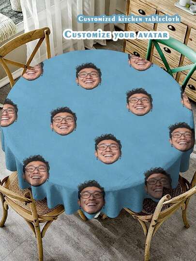 1pc Customized Round Tablecloth - Personalized With Your Portrait, Washable & Stain-Resistant Polyester Fabric, Suitable For Christmas, Halloween, Valentine's Day, New Year, Easter, Thanksgiving, Father's Day, Mother's Day Decoration And Gift. Add A Special Touch To Your Holidays, A Perfect Gift For Your Girlfriend, Boyfriend, Wife Or Husband.