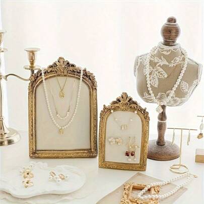 1 件复洛克风格树脂项链和珠宝展示架，桌面项链和耳环架，带天鹅绒背衬，珠宝展示架，用于展示配饰，送给女性的完美礼物，珠宝塔