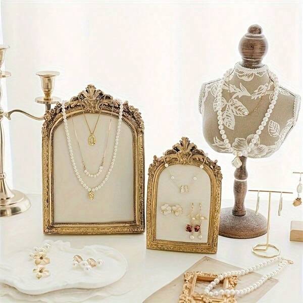 1pc Vintage Baroque Style Resin Necklace & Jewelry Display Stand, Tabletop Necklace And Earring Holder With Velvet Backing, Jewelry Display Rack For Showcasing Accessories, Perfect Gift For Women, Jewelry Towers