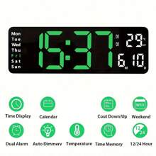 TRMVY 13/16 Inch Large Display Digital Wall Clock LED Digital Clock Time Temp Date Week Display Table Clock Wall-Mounted Dual Alarms LED Clocks, Timer, Automatic Dimming, For Home Living Room And Office Decoration