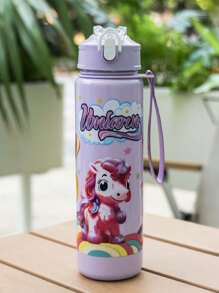 1pc 750ml/25oz Cartoon Pony Themed Plastic Water Bottle, Leak-Proof, Portable, Straw, Hand Washable, Suitable For Outdoor Activities, Games, Cycling, Camping, Great For Holidays And Birthday Gifts