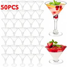 50/25/10/3 件 5 盎司塑料甜点杯，带柄饮料/马提尼酒杯，适用于甜点、香槟、派对活动，可重复使用 - 透明 - 查看 14