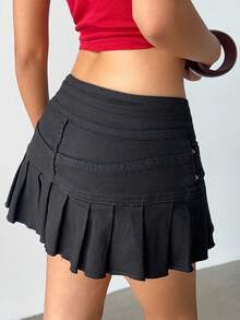 Siren Gaze Women's Low Waist Pleated Mini Denim Skirt