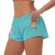 Women's Low-Rise Workout Shorts - Lightweight Quick-Dry Athletic Shorts With Zip Pocket, Built-In Liner For Running, Yoga, Gym - Xanh băng - Xem 1