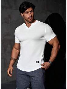 Mens Muscle Slim T Shirt V-Neck Longline Henley Shirt Gym Workout Athletic Tee Shirts