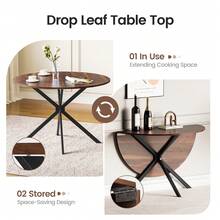Dining Table And Chairs Set Of 2, Folding Round Dining Table With 4 PU Leather Chairs For Dining Room,Kitchen,Living Room - 棕色桌+4黑色亞麻椅 - 查看 4