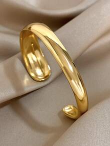 1pc Minimalist Geometric Cuff Bracelets For Women Open Bracelets Golden Stainless Steel Hollow Bracelets For Daily Party Jewelry Christmas Gifts - Multicolor - View 10