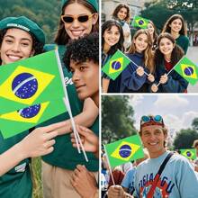 32.8 Pies Bandera de Brasil Banderín con 30 Banderas, 20 Piezas Bandera Pequeña de Brasil de Mano para Eventos Deportivos, Festivales Patrióticos, Día de la Independencia, Fiesta de Fútbol, Decoración Interior y Exterior de Bares