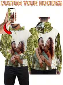 男士个性化照片连帽衫 - 定制 3D 印花长袖套头衫，休闲连帽运动服，送给家庭或情侣的完美礼物，多种尺寸可选，个性化礼物 | 可定制照片 | 耐用面料，毛衣连帽衫