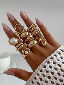 11 Pcs/Set Punk Rings Set For Women Vintage Geometric Rings Set Fashion Personalized Jewelry Gifts Match With Daily Outfits, Party Accessories