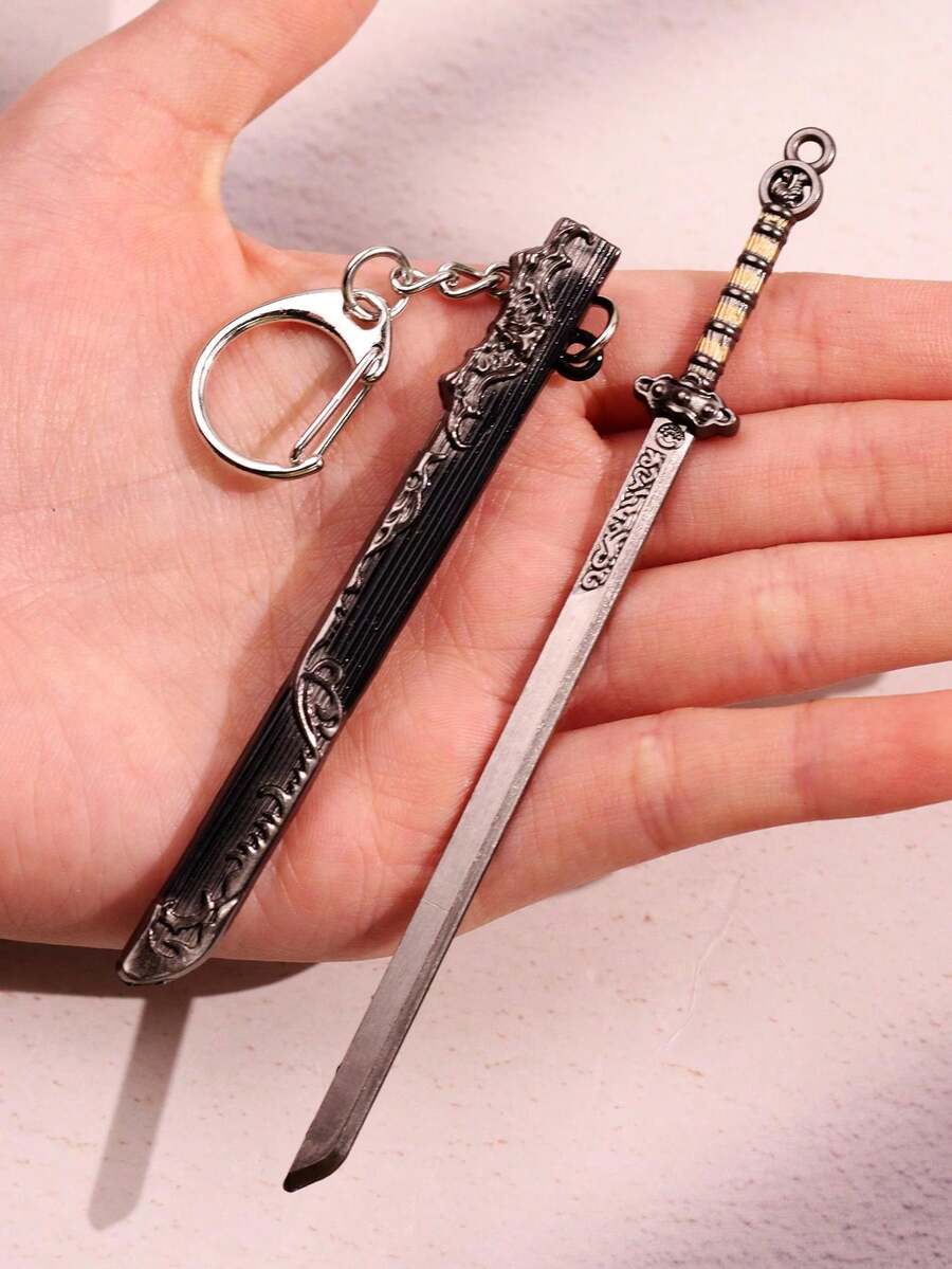 1件男士金属武器模型，带鞘，合金饰品，剑形钥匙链吊坠装饰，适合送礼和日常使用，学校汽车配件，可爱哥特风Y2K包包配件，带证件夹的挂绳，汽车配件包饰，送给母亲、父亲、毕业生和老师的礼物 - 銅色 - 查看 1