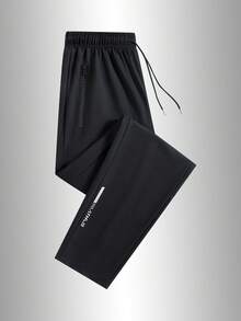 Boyfriend Style Men's 1 Piece Of Autumn And Winter Casual Pants, Soft And Comfortable Fabric, Reflective Leg And Zipper Pocket, Suitable For Running, Daily Training And Leisure Outing - Black - View 3