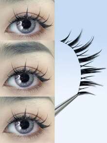 10 Pairs Of Natural Transparent Stems, Fake Eyelashes, Thick And Curled Comic Style Suitable For Beginners, Reusable, Suitable For Role-Playing And Stage Performances, Christmas Parties - Black - View 3
