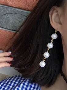 1 par de pendientes largos de vintage con flecos de perlas falsas, pendientes elegantes y versátiles de alta gama apropiados para mujeres en fiestas, bodas y uso diario