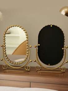 1 Vanity Mirror, Home Bedroom Desktop Vanity Mirror, Creative Wrought Iron Makeup Mirror, Reversible Makeup Mirror, Perfect Gift For Bedroom Or Travel, Students, Mothers, Friends