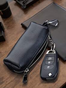CyberDyer Praktyczna męska torebka na klucze do samochodu z krowiej skóry, duża pojemność, modna damska, uniwersalna torebka na klucze do użytku domowego, zapinana na zamek błyskawiczny