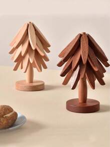 3pcs/5pcs Wooden Triangle Trivets Holder Heat Resistant Tree Shaped Coasters, Decorative Hot Pad Holder For Table, Christmas Tree Dessert Stands, Creative Multi-Functional Decor Home Decor Christmas Decorations Room Decor