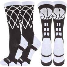 Youper Elite - Calcetines de baloncesto con logotipo y red de baloncesto (2 pares), calcetines deportivos para hombres, niños, mujeres y niñas - Red/Baloncesto Negro Rosa - Ver 5