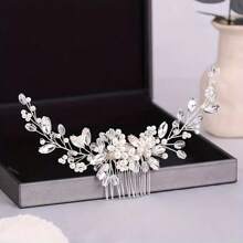 1 pieza Elegante pinza para el cabello de novia con forma floral de perla artificial, adecuada para vestimenta de boda y fiesta