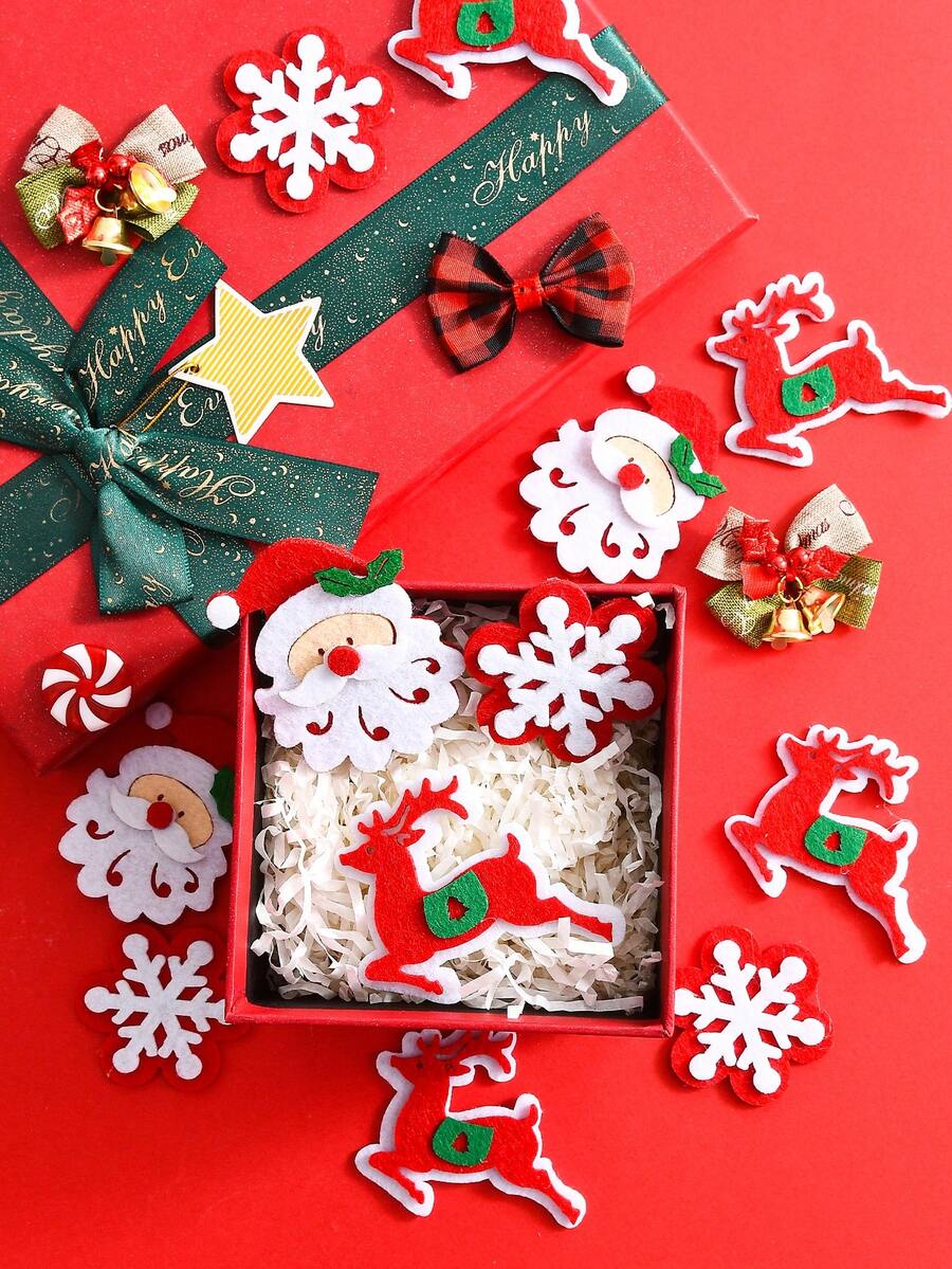 10/20pcs Santa Claus Decoration Felt Pieces, Christmas Snow Felt Pieces, Christmas Elk Felt Pieces, Christmas Throwing Felt Pieces, Christmas Table Decoration DIY Christmas Fabric Supplies - Multicolor - View 1
