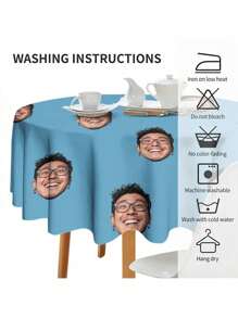 1块定制圆形桌布 - 可印您的肖像，可水洗防污涤纶面料，适合圣诞节、万圣节、情人节、新年、复活节、感恩节、父亲节、母亲节等节日的装饰和礼物。为您的节日增添一抹特别的色彩，是送给女朋友、男朋友、妻子或丈夫的完美礼物。