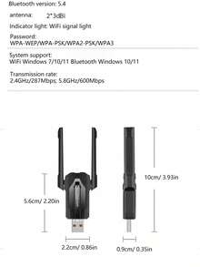 Tarjeta de red de doble banda 5G WiFi 6 de enchufe y listo, diseño 2 en 1 con Bluetooth 5.4, receptor USB de alta velocidad de 1300 Mbps, disfruta de una red ultra rápida, haz que la conexión inalámbrica sea talla grande conveniente y eficiente para tu computadora - Negro - Ver 12
