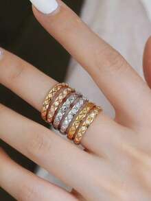 1pc Diamond Lattice Ring For Women 925 Sterling Silver Thin Rings Thumb Rings Fine Jewelry Gift - Gold - View 5