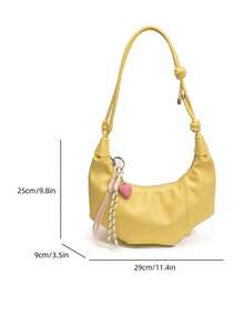 1pc Plain Color PU Shoulder Bag, Large Capacity Crescent-Shaped Handbag, Suitable For Adult Women, Fashion Outfit, Outdoor Shopping - Yellow - View 3