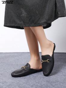 ZPWZ2025 新款时尚女士一脚蹬穆勒凉鞋，百搭时尚针织软底防滑拖鞋 - 黑色 - 查看 5