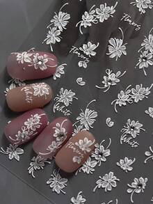 1片粉色櫻花美甲貼紙 春季花卉燙金美甲貼 自黏式美甲裝飾貼片 適用美甲藝術飾品 秋季與夏季DIY - 白色 - 查看 3