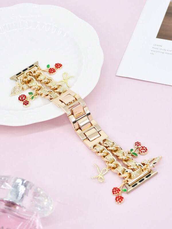 1 PIEZA Pulsera de metal compatible con correas de de 49/46/45/44/42/41/40/38mm para mujeres, con colgante de cereza, eslabones de estilo vaquero y charms decorativos, para un aspecto elegante para Series 10 Ultra 2 9 8 7 6 5 4 3 2 SE.