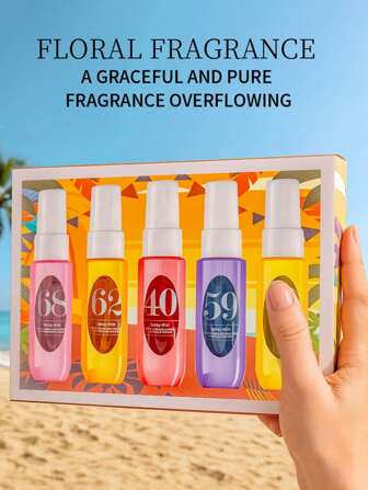 5pcs Brazilian Perfume Spray Gift Box Limited Edition,Tropical Rio Herbs Coconut Floral Citrus Wood Ocean Scent,Multi-Layer Aromatherapy For Indoor/Outdoor,Long-Lasting Natural Freshness,Perfect Gift For Party Travel Family Friends