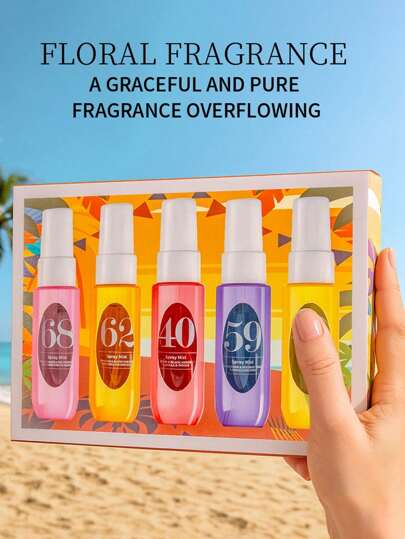 5pcs 40ml/1.35fl.Oz Brazilian Perfume Spray Gift Box Limited Edition,Tropical Rio Herbs Coconut Floral Citrus Wood Ocean Scent,Multi-Layer Aromatherapy For Indoor/Outdoor,Long-Lasting Natural Freshness,Perfect Gift For Party Travel Family Friends