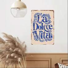 1pc Retro Metal Wall Art Sign "La Dolce Vita", Easy Installation With Pre-Drilled Holes, Suitable For Home & Office Decor, DIY Creative Project, Perfect Gift For Humor Lovers - Applicable For Indoor/Outdoor, Garden, Bar, Cafe, Club, Beach, Gym, Garage, Laundry Room, Man Cave, Bathroom, Farmhouse, Wall Art Decoration, Random Hole Style