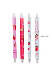 Random Cute Sweet Strawberry Click Gel Pen Black Student Prize Gift 4pcs, School Supplies,Back To School