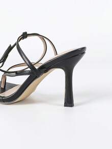 女士露趾高跟凉鞋，新款春夏性感绑带方头黑色新娘高跟鞋，优雅户外休闲手工细高跟凉鞋，夏季正装鞋，时尚高端方头小猫跟踝带拖鞋，人字拖 - 黑色 - 查看 10