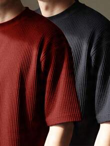 Kit 2 RelaxMax Men's Casual Oversized Textured Mesh Shirt - BLACK AND RED - View 1