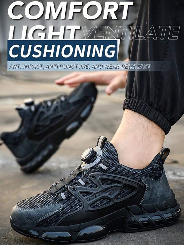 Vatertags Geschenk 1 Paar schwarze leichte Sicherheitsschuhe mit Stahlkappe für Herren und Damen, atmungsaktive Stahlkappen Trainer Schuhe mit Gummisohle für Outdoor Arbeit, Sportschuhe, zum Schutz vor Aufprall und Durchstich, geeignet für Lagerhäuser, Gärtnerei, Schmiedewerkstatt