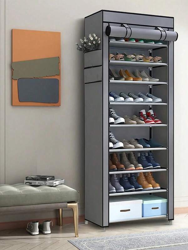 Simple Shoe Rack, Portable Shoe Shelf, Home Shoe Organizer, Shoes Rack With Dustproof Cover, Multi-Layer Space-Saving Shoe Rack, Various Colors - Including Black, Wine Red, Gray, Layers Shoe Rack With Dustproof Cover