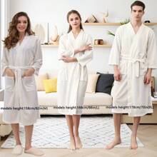 1pc Lightweight & Fashionable Home & Beach Robe, Quick Dry Soft Robe, Couples Loungewear, Simple Plaid Bathrobe, Sexy Sleepwear, Unisex Style Summer Wedding Home Bathroom Decor Back To School